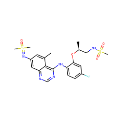 Cc1cc(N=S(C)(C)=O)cc2ncnc(Nc3ccc(F)cc3O[C@@H](C)CNS(C)(=O)=O)c12 ZINC001772646539
