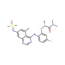 Cc1cc(N=S(C)(C)=O)cc2ncnc(Nc3ccc(F)cc3O[C@H](C)C(=O)N(C)C)c12 ZINC001772570633