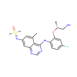 Cc1cc(N=S(C)(C)=O)cc2ncnc(Nc3ccc(F)cc3O[C@H](C)CN)c12 ZINC001772612849