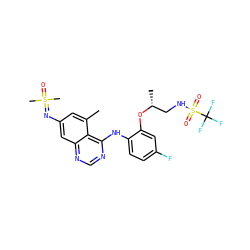 Cc1cc(N=S(C)(C)=O)cc2ncnc(Nc3ccc(F)cc3O[C@H](C)CNS(=O)(=O)C(F)(F)F)c12 ZINC001772627883