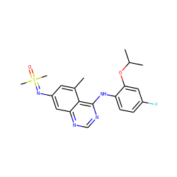 Cc1cc(N=S(C)(C)=O)cc2ncnc(Nc3ccc(F)cc3OC(C)C)c12 ZINC001772588440