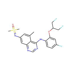 Cc1cc(N=S(C)(C)=O)cc2ncnc(Nc3ccc(F)cc3OC(CF)CF)c12 ZINC000220941977