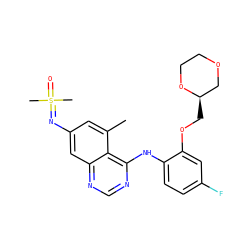 Cc1cc(N=S(C)(C)=O)cc2ncnc(Nc3ccc(F)cc3OC[C@@H]3COCCO3)c12 ZINC001772609050