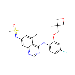 Cc1cc(N=S(C)(C)=O)cc2ncnc(Nc3ccc(F)cc3OCC3(C)COC3)c12 ZINC001772618904