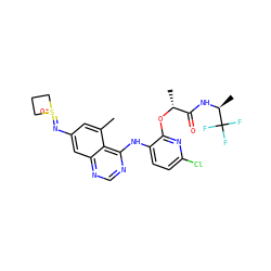 Cc1cc(N=S2(=O)CCC2)cc2ncnc(Nc3ccc(Cl)nc3O[C@H](C)C(=O)N[C@@H](C)C(F)(F)F)c12 ZINC001772641684