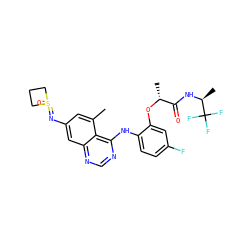 Cc1cc(N=S2(=O)CCC2)cc2ncnc(Nc3ccc(F)cc3O[C@H](C)C(=O)N[C@@H](C)C(F)(F)F)c12 ZINC001772630300