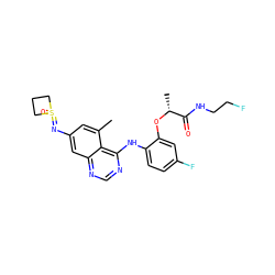 Cc1cc(N=S2(=O)CCC2)cc2ncnc(Nc3ccc(F)cc3O[C@H](C)C(=O)NCCF)c12 ZINC001772606537