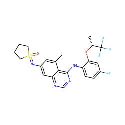Cc1cc(N=S2(=O)CCCC2)cc2ncnc(Nc3ccc(F)cc3O[C@H](C)C(F)(F)F)c12 ZINC000220941887
