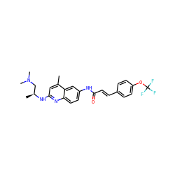Cc1cc(N[C@@H](C)CN(C)C)nc2ccc(NC(=O)/C=C/c3ccc(OC(F)(F)F)cc3)cc12 ZINC000013671978