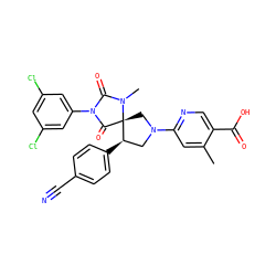 Cc1cc(N2C[C@@H](c3ccc(C#N)cc3)[C@]3(C2)C(=O)N(c2cc(Cl)cc(Cl)c2)C(=O)N3C)ncc1C(=O)O ZINC000049792570