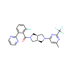 Cc1cc(N2C[C@H]3CN(C(=O)c4c(F)cccc4-c4ncccn4)C[C@H]3C2)nc(C(F)(F)F)n1 ZINC000116825127
