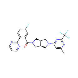 Cc1cc(N2C[C@H]3CN(C(=O)c4cc(F)ccc4-c4ncccn4)C[C@H]3C2)nc(C(F)(F)F)n1 ZINC000167191294