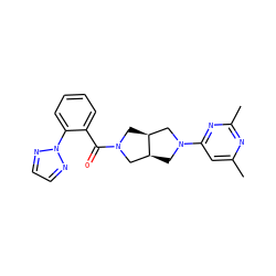 Cc1cc(N2C[C@H]3CN(C(=O)c4ccccc4-n4nccn4)C[C@H]3C2)nc(C)n1 ZINC000116827955