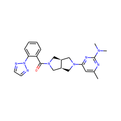 Cc1cc(N2C[C@H]3CN(C(=O)c4ccccc4-n4nccn4)C[C@H]3C2)nc(N(C)C)n1 ZINC000167164958