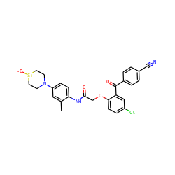 Cc1cc(N2CC[S+]([O-])CC2)ccc1NC(=O)COc1ccc(Cl)cc1C(=O)c1ccc(C#N)cc1 ZINC000013679761