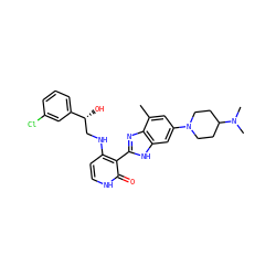 Cc1cc(N2CCC(N(C)C)CC2)cc2[nH]c(-c3c(NC[C@@H](O)c4cccc(Cl)c4)cc[nH]c3=O)nc12 ZINC000040918997