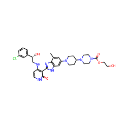 Cc1cc(N2CCC(N3CCN(C(=O)OCCO)CC3)CC2)cc2[nH]c(-c3c(NC[C@@H](O)c4cccc(Cl)c4)cc[nH]c3=O)nc12 ZINC000049898167