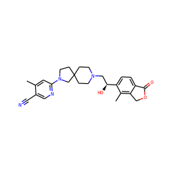 Cc1cc(N2CCC3(CCN(C[C@H](O)c4ccc5c(c4C)COC5=O)CC3)C2)ncc1C#N ZINC000473134447
