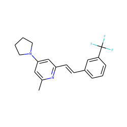 Cc1cc(N2CCCC2)cc(/C=C/c2cccc(C(F)(F)F)c2)n1 ZINC000026144784