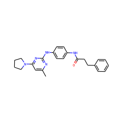 Cc1cc(N2CCCC2)nc(Nc2ccc(NC(=O)CCc3ccccc3)cc2)n1 ZINC000009573344