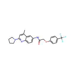 Cc1cc(N2CCCC2)nc2ccc(NC(=O)COc3ccc(C(F)(F)F)cc3)cc12 ZINC000028354585