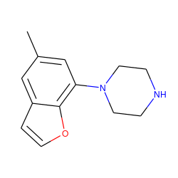 Cc1cc(N2CCNCC2)c2occc2c1 ZINC000013741474