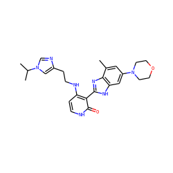 Cc1cc(N2CCOCC2)cc2[nH]c(-c3c(NCCc4cn(C(C)C)cn4)cc[nH]c3=O)nc12 ZINC000029040919