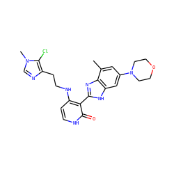 Cc1cc(N2CCOCC2)cc2[nH]c(-c3c(NCCc4ncn(C)c4Cl)cc[nH]c3=O)nc12 ZINC000029040905