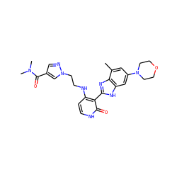Cc1cc(N2CCOCC2)cc2[nH]c(-c3c(NCCn4cc(C(=O)N(C)C)cn4)cc[nH]c3=O)nc12 ZINC000049070830
