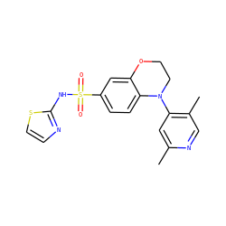 Cc1cc(N2CCOc3cc(S(=O)(=O)Nc4nccs4)ccc32)c(C)cn1 ZINC000220233795