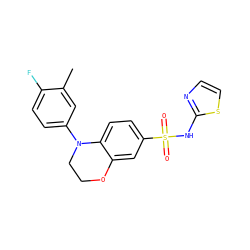 Cc1cc(N2CCOc3cc(S(=O)(=O)Nc4nccs4)ccc32)ccc1F ZINC000205734227