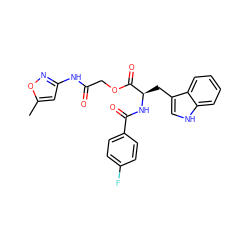 Cc1cc(NC(=O)COC(=O)[C@@H](Cc2c[nH]c3ccccc23)NC(=O)c2ccc(F)cc2)no1 ZINC000002652324