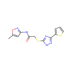 Cc1cc(NC(=O)CSc2nc(-c3cccs3)n[nH]2)no1 ZINC000008686188