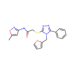 Cc1cc(NC(=O)CSc2nnc(-c3ccccc3)n2Cc2ccco2)no1 ZINC000000779155