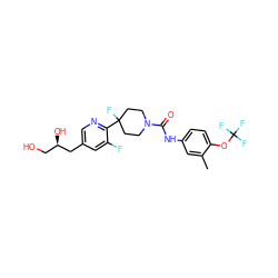 Cc1cc(NC(=O)N2CCC(F)(c3ncc(C[C@H](O)CO)cc3F)CC2)ccc1OC(F)(F)F ZINC000149089512