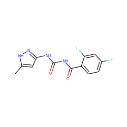 Cc1cc(NC(=O)NC(=O)c2ccc(F)cc2F)n[nH]1 ZINC000004126818