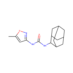 Cc1cc(NC(=O)NC2C3CC4CC(C3)CC2C4)no1 ZINC000096271165
