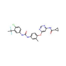 Cc1cc(NC(=O)Nc2ccc(Cl)c(C(C)(F)F)c2)ccc1Oc1cc(NC(=O)C2CC2)ncn1 ZINC001772597888