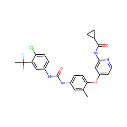 Cc1cc(NC(=O)Nc2ccc(Cl)c(C(C)(F)F)c2)ccc1Oc1ccnc(NC(=O)C2CC2)c1 ZINC001772636545