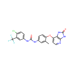 Cc1cc(NC(=O)Nc2ccc(Cl)c(C(F)(F)F)c2)ccc1Oc1ccnc2[nH]c(=O)[nH]c12 ZINC000040429271