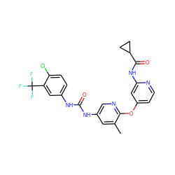 Cc1cc(NC(=O)Nc2ccc(Cl)c(C(F)(F)F)c2)cnc1Oc1ccnc(NC(=O)C2CC2)c1 ZINC001772645319