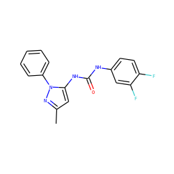 Cc1cc(NC(=O)Nc2ccc(F)c(F)c2)n(-c2ccccc2)n1 ZINC000096024568