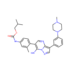 Cc1cc(NC(=O)OCC(C)C)ccc1-c1cnc2c(-c3cccc(N4CCN(C)CC4)c3)cnn2c1N ZINC000049051640