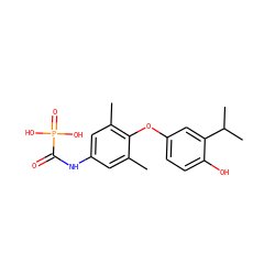 Cc1cc(NC(=O)P(=O)(O)O)cc(C)c1Oc1ccc(O)c(C(C)C)c1 ZINC000034776861
