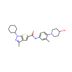 Cc1cc(NC(=O)c2cc3c(C)nn(C4CCCCC4)c3s2)ccc1N1CCC(O)CC1 ZINC000114710905
