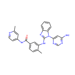 Cc1cc(NC(=O)c2ccc(C)c(Nc3nc4ccccc4n3-c3cc(N)ncn3)c2)ccn1 ZINC000049088869