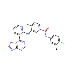 Cc1cc(NC(=O)c2ccc(C)c(Nc3ncccc3-c3ncnc4nc[nH]c34)c2)ccc1Cl ZINC000215319300