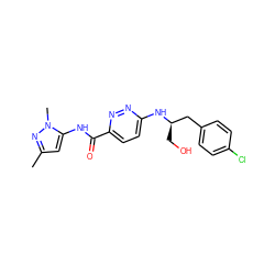 Cc1cc(NC(=O)c2ccc(N[C@H](CO)Cc3ccc(Cl)cc3)nn2)n(C)n1 ZINC000207331136
