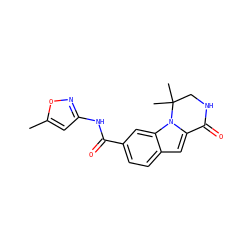Cc1cc(NC(=O)c2ccc3cc4n(c3c2)C(C)(C)CNC4=O)no1 ZINC000147828476