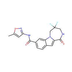 Cc1cc(NC(=O)c2ccc3cc4n(c3c2)CC(F)(F)CNC4=O)no1 ZINC000147852856